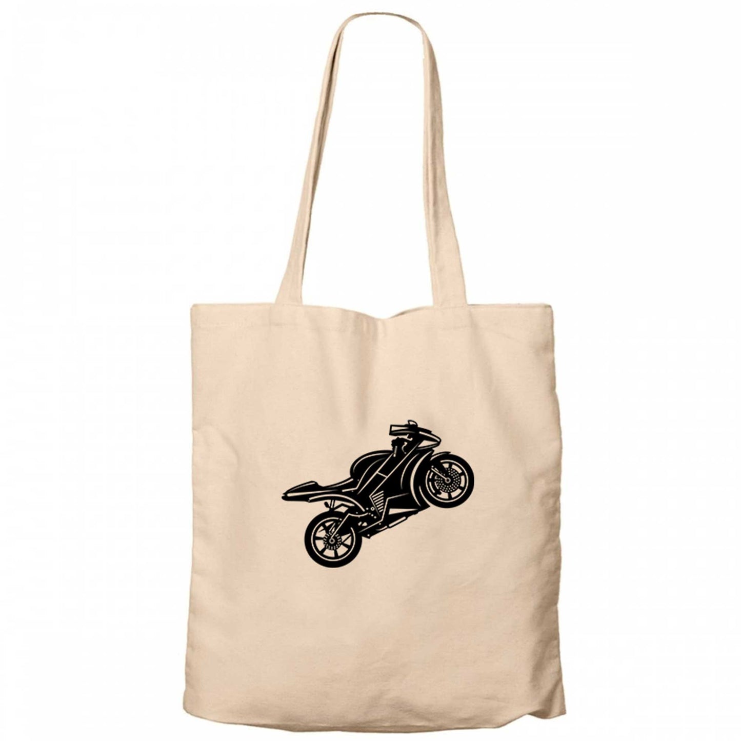 Motosiklet Siluet Krem Fermuarlı Bez Çanta Gabardin