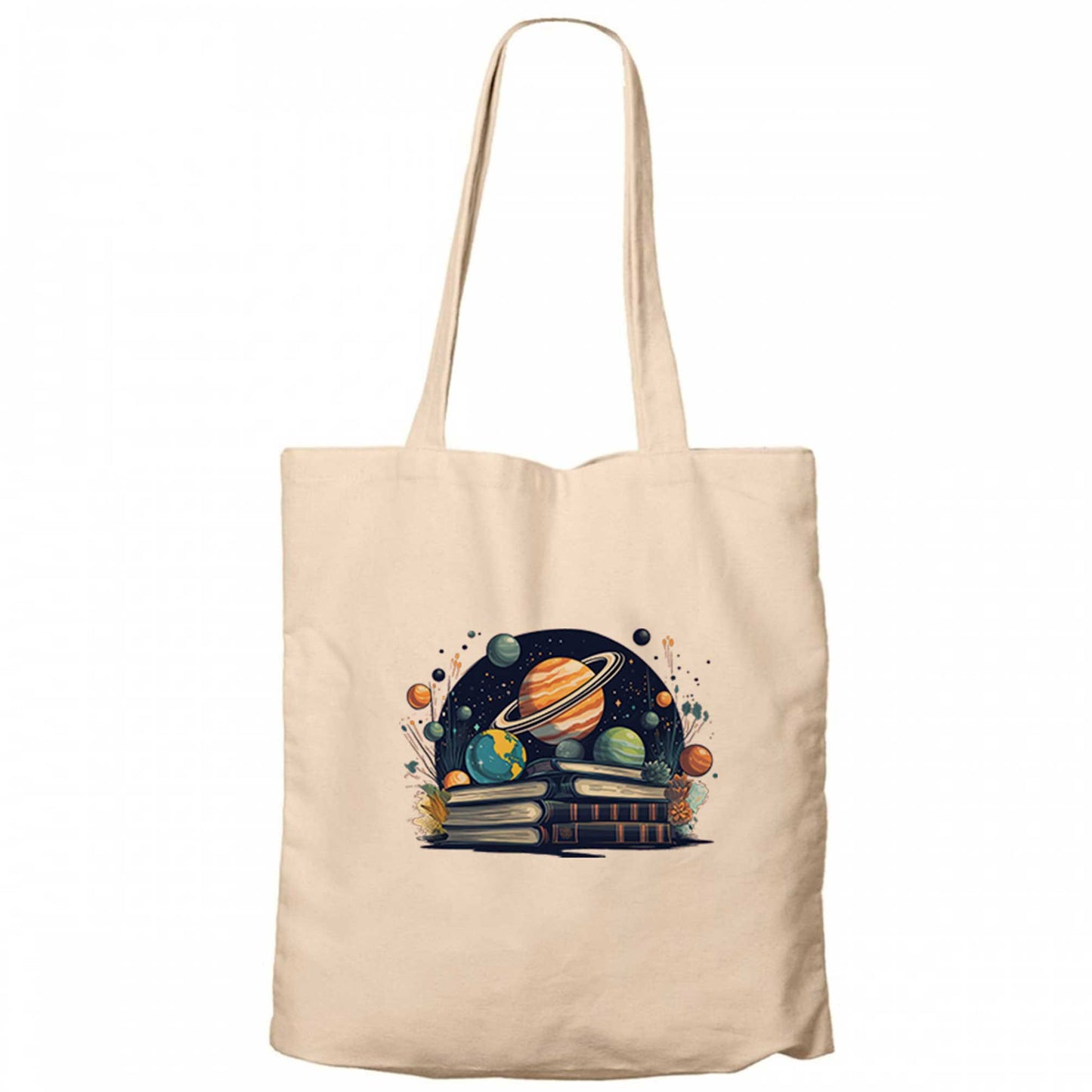 Book Planets Krem Fermuarlı Bez Çanta Gabardin