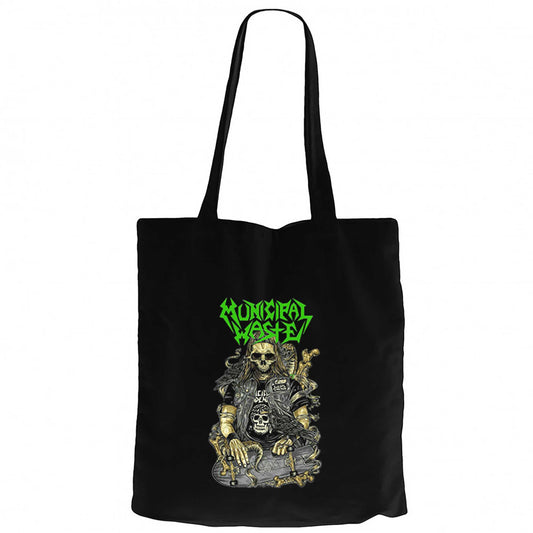 Municipal Waste Skaterskull Siyah Fermuarlı Bez Çanta Gabardin