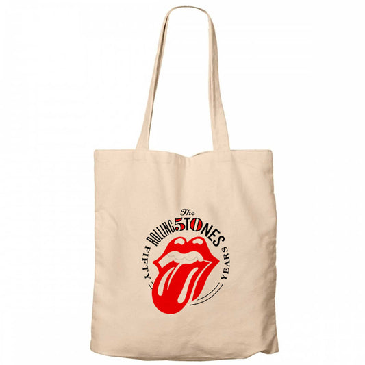 The Rolling Stones 50 Years Krem Kanvas Bez Çanta