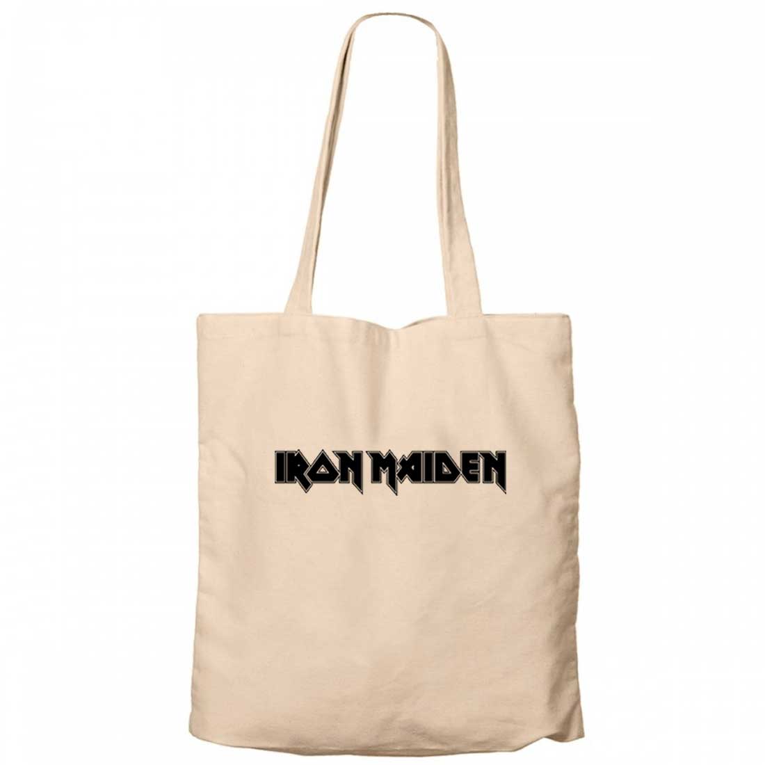 Iron Maiden Black Text Krem Fermuarlı Bez Çanta Gabardin