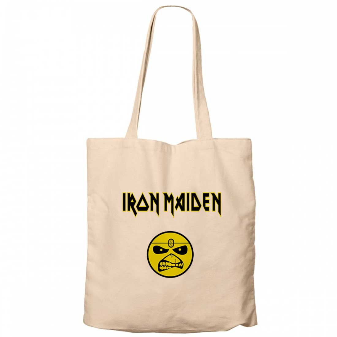 Iron Maiden Face Krem Fermuarlı Bez Çanta Gabardin