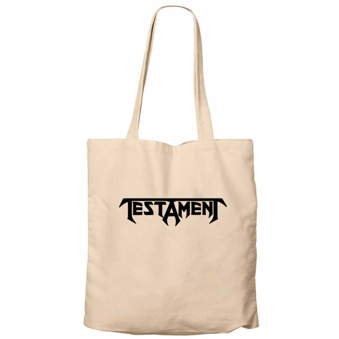 Testament Logo Text Krem Fermuarlı Bez Çanta Gabardin