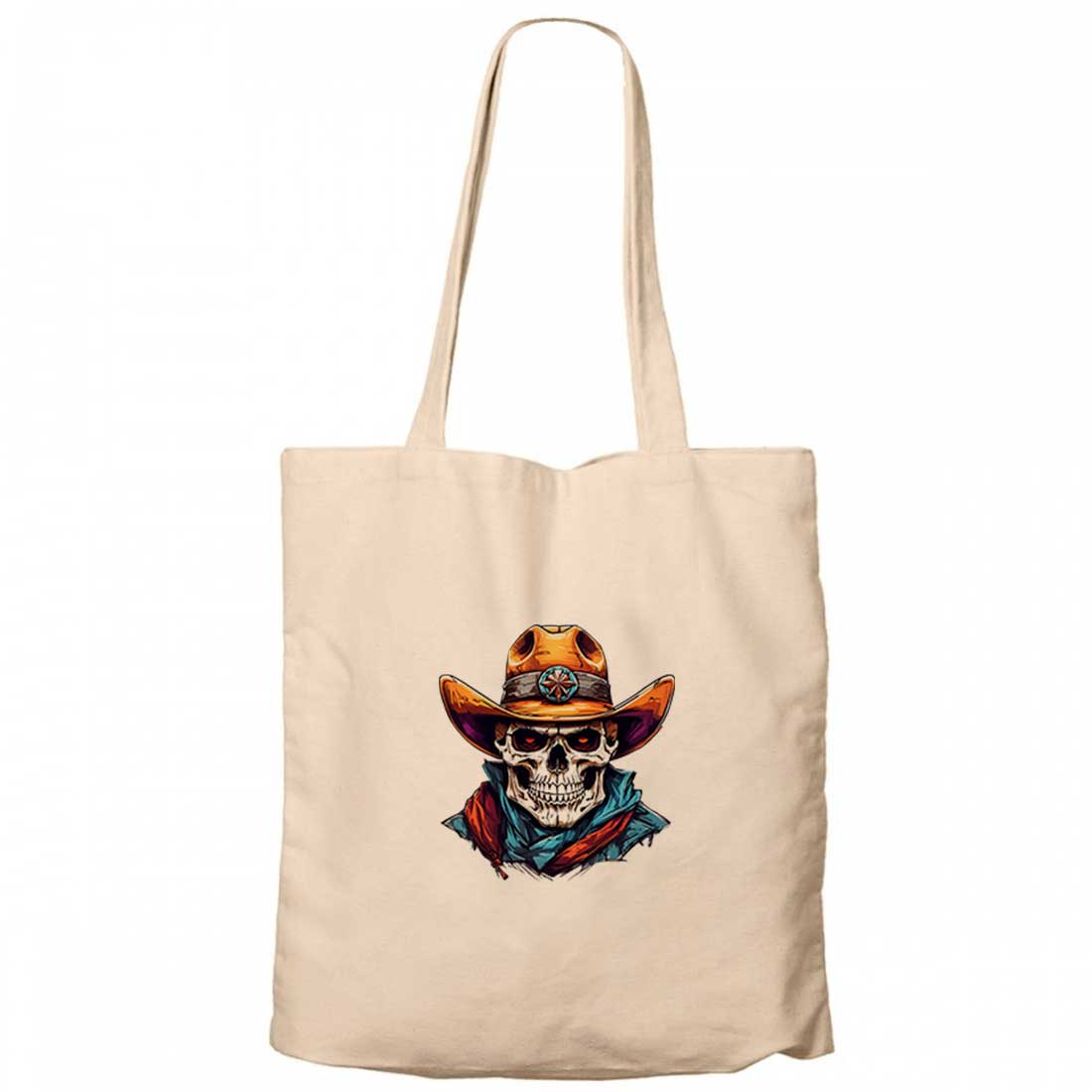 Kovboy Skull Sherif Krem Fermuarlı Bez Çanta Gabardin