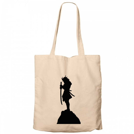 Samurai Portre Krem Fermuarlı Bez Çanta Gabardin