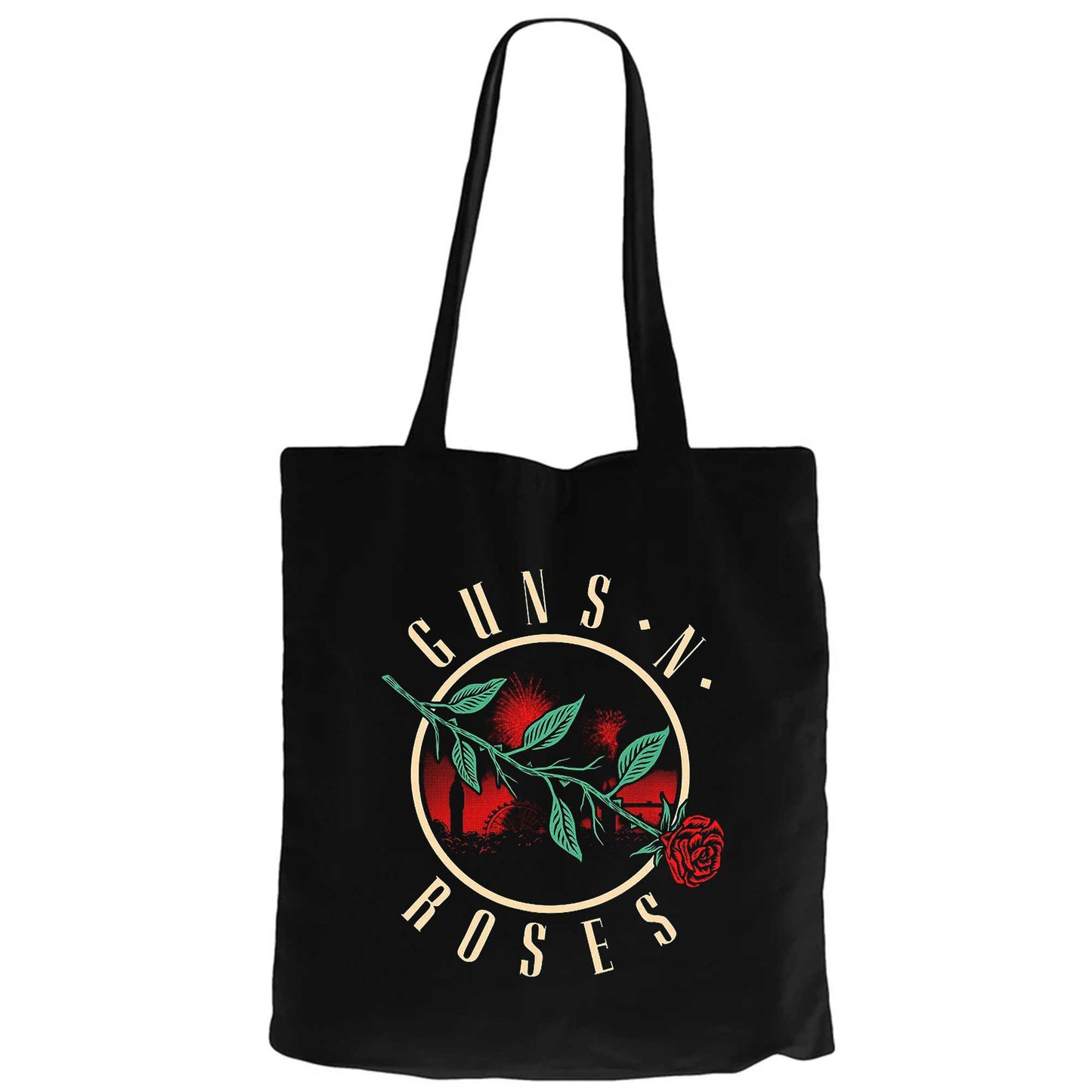 Guns N Roses Flower Siyah Fermuarlı Bez Çanta Gabardin