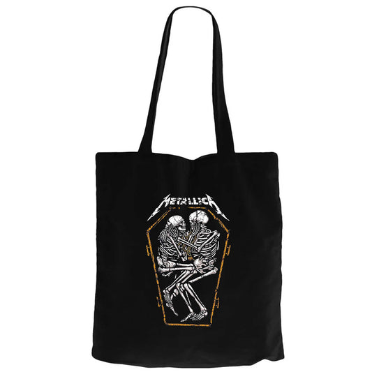 Metallica Grave Two Skeletons Siyah Fermuarlı Bez Çanta Gabardin