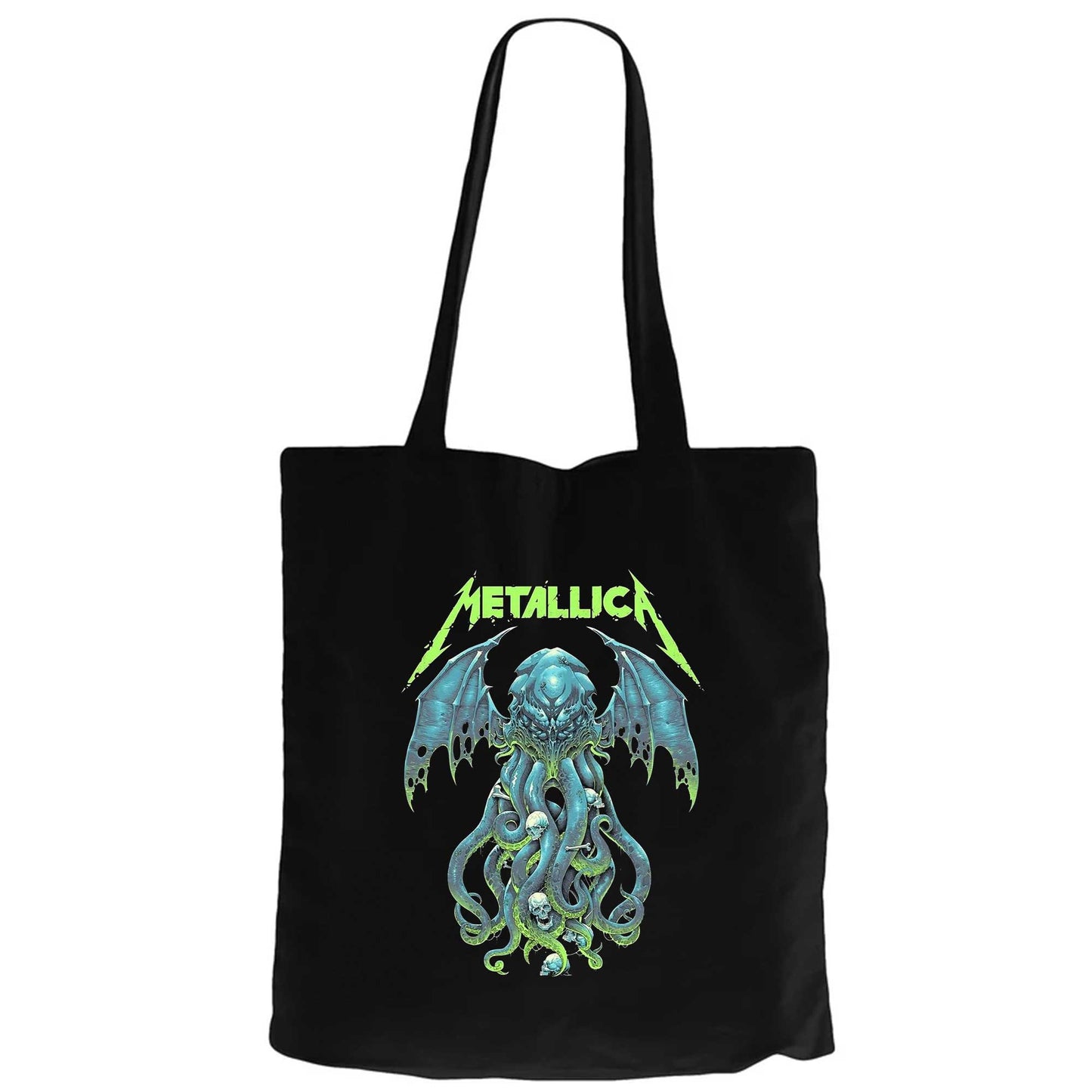 Metallica Octopus Bat Siyah Fermuarlı Bez Çanta Gabardin