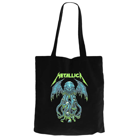 Metallica Octopus Bat Siyah Fermuarlı Bez Çanta Gabardin