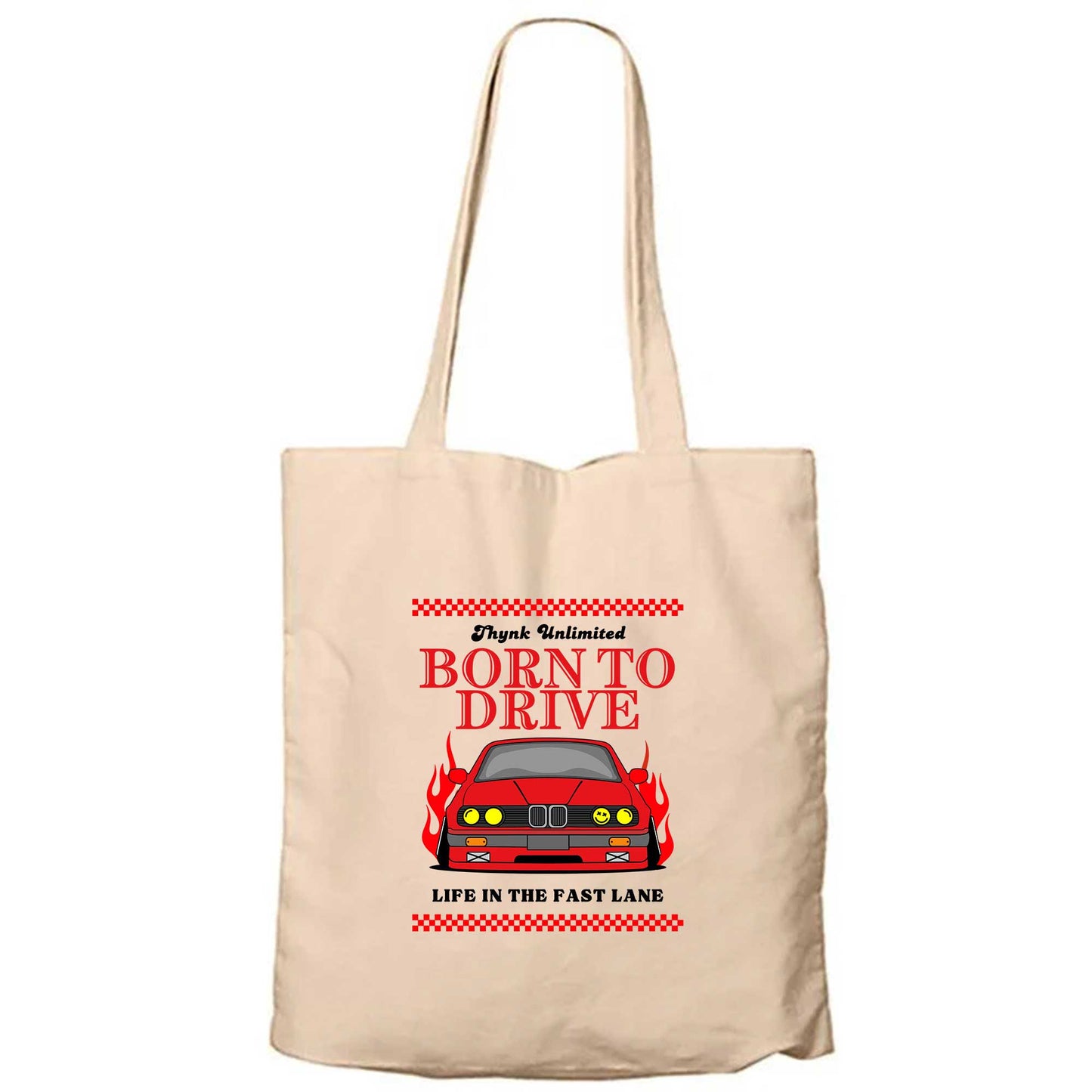 Born To Drıve Bmw Krem Fermuarlı Bez Çanta Gabardin