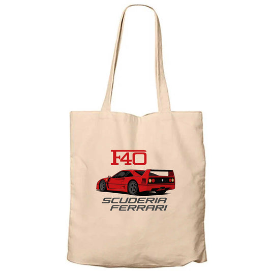 Ferrari F40 Krem Fermuarlı Bez Çanta Gabardin