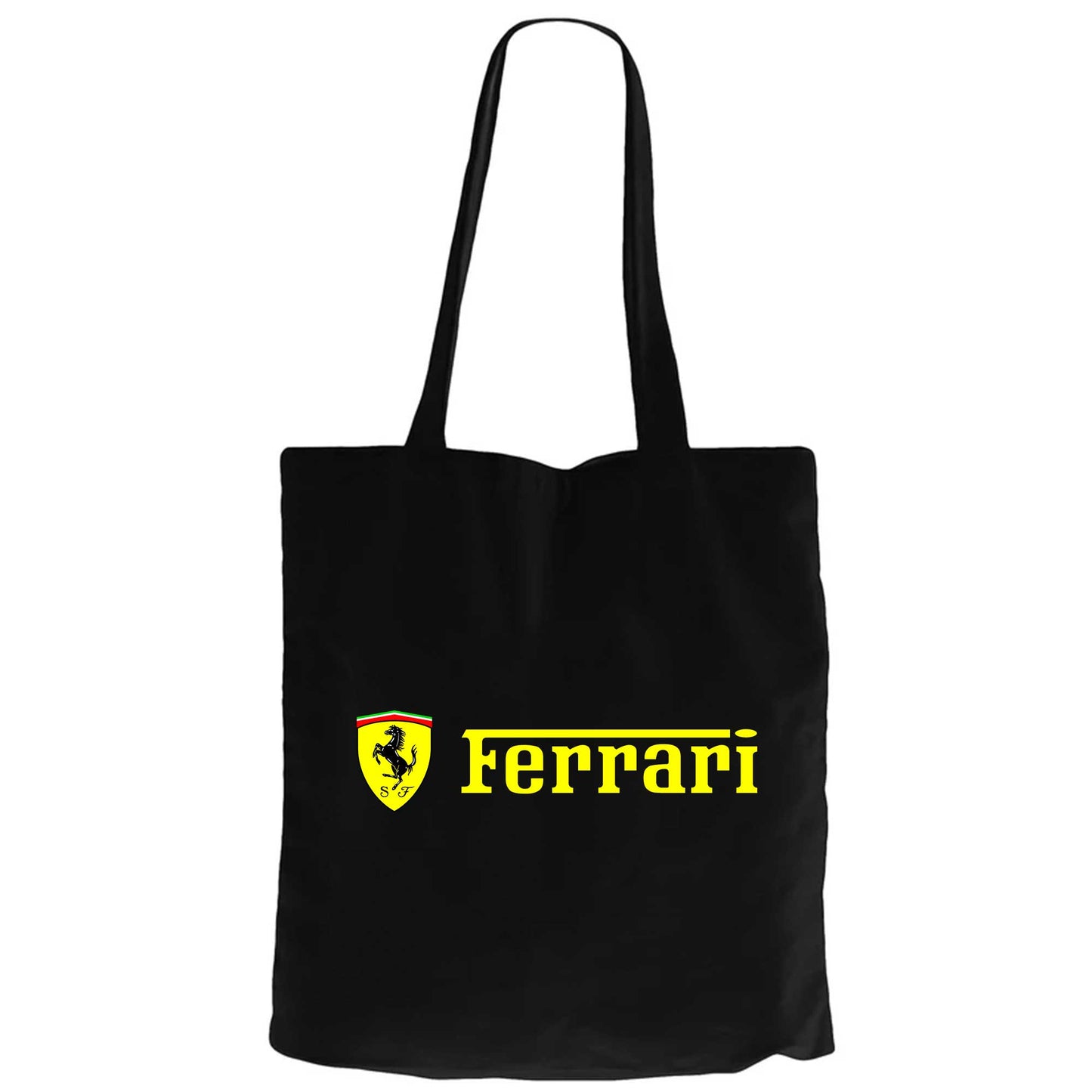 Ferrari Logo Gold Text Siyah Fermuarlı Bez Çanta Gabardin