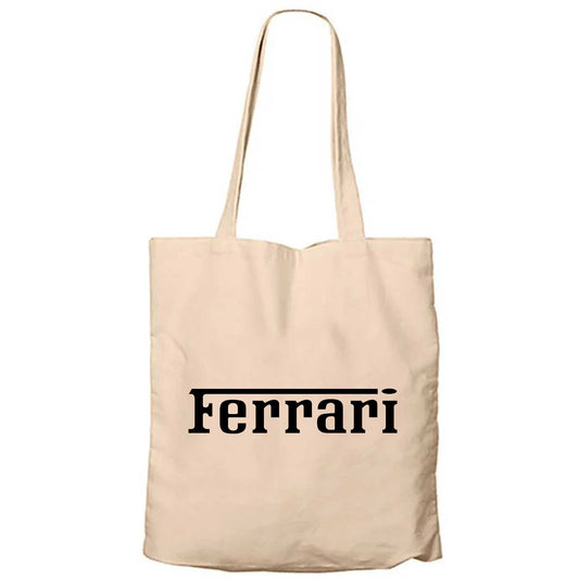 Ferrari Text Black Krem Fermuarlı Bez Çanta Gabardin