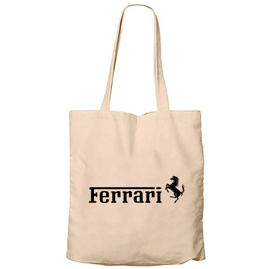 Ferrari TeXT Logo Krem Fermuarlı Bez Çanta Gabardin