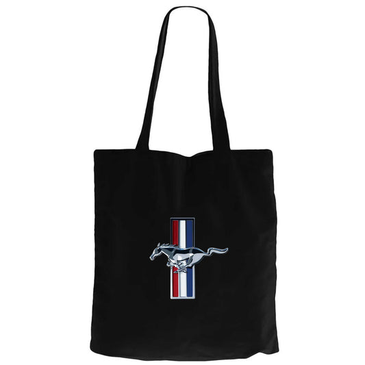 Ford Mustang Logo Siyah Fermuarlı Bez Çanta Gabardin