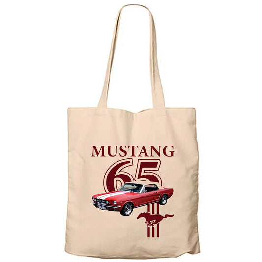 Ford Mustang 1965 Krem Fermuarlı Bez Çanta Gabardin