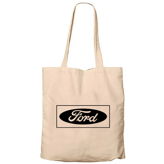 Ford Logo Black Krem Fermuarlı Bez Çanta Gabardin
