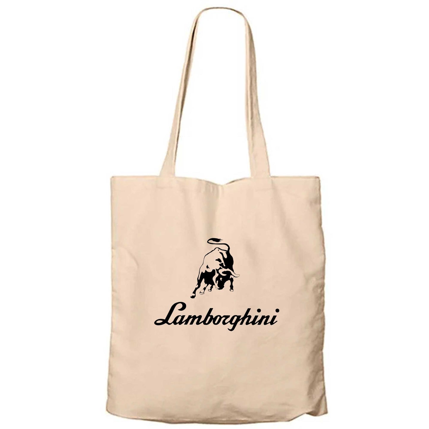 Lamborghini Text Logo Krem Fermuarlı Bez Çanta Gabardin