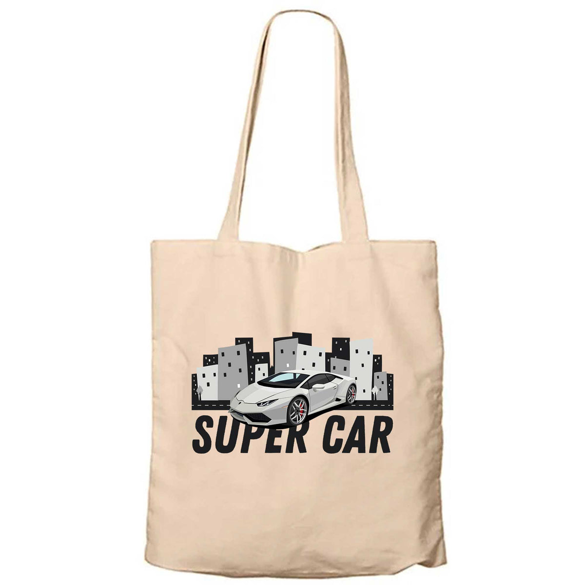 Süper Car Lamborghini Krem Fermuarlı Bez Çanta Gabardin
