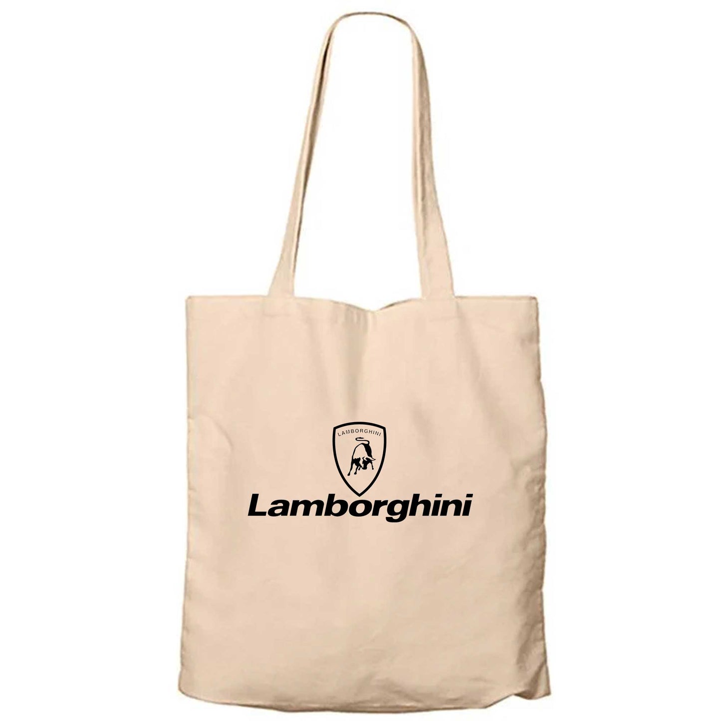 Lamborghini Logo Text Krem Fermuarlı Bez Çanta Gabardin