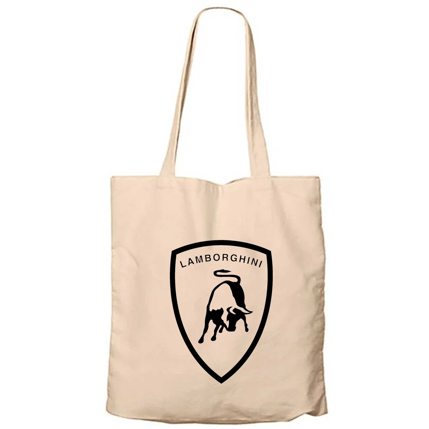 Lamborghini Logo Black Krem Fermuarlı Bez Çanta Gabardin