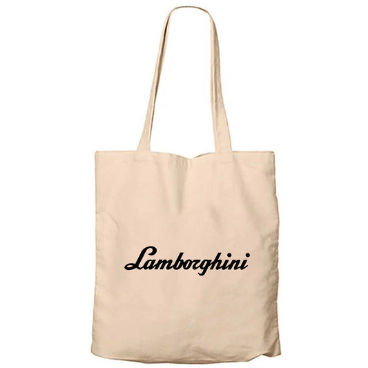 Lamborghini Text Black Krem Fermuarlı Bez Çanta Gabardin