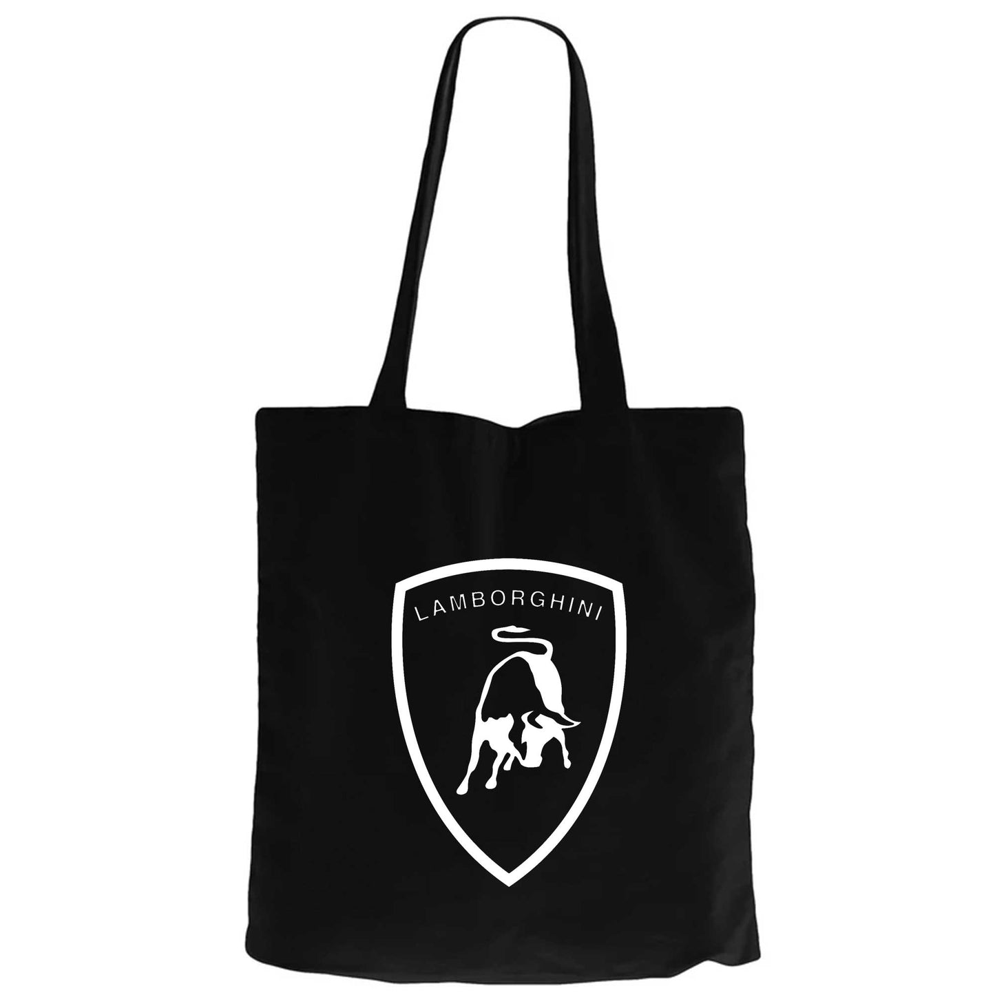 Lamborghini Logo White Siyah Fermuarlı Bez Çanta Gabardin
