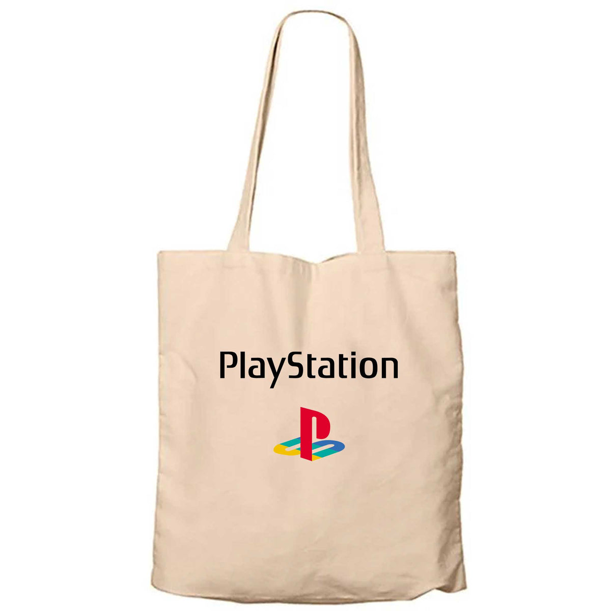 Playstation Logo Text Color Krem Fermuarlı Bez Çanta Gabardin