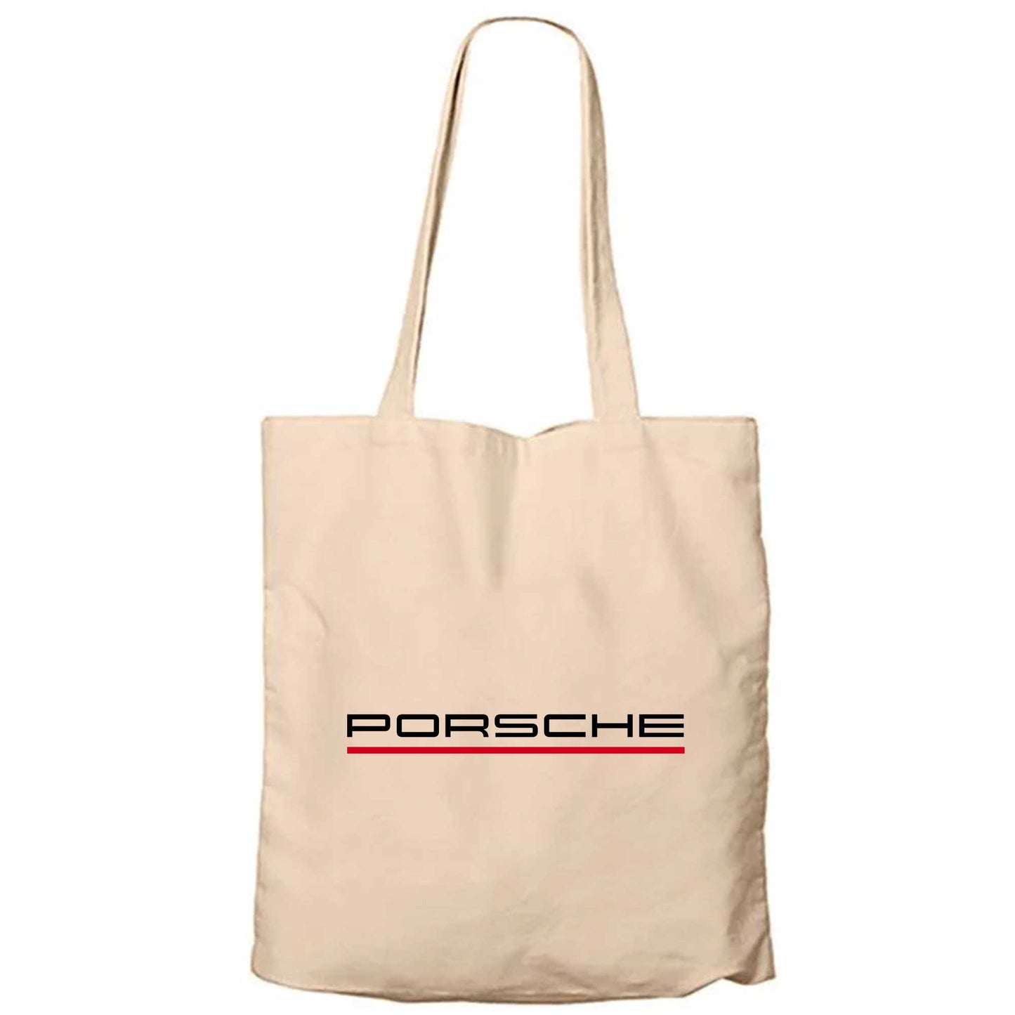 Porsche Text Red Krem Fermuarlı Bez Çanta Gabardin
