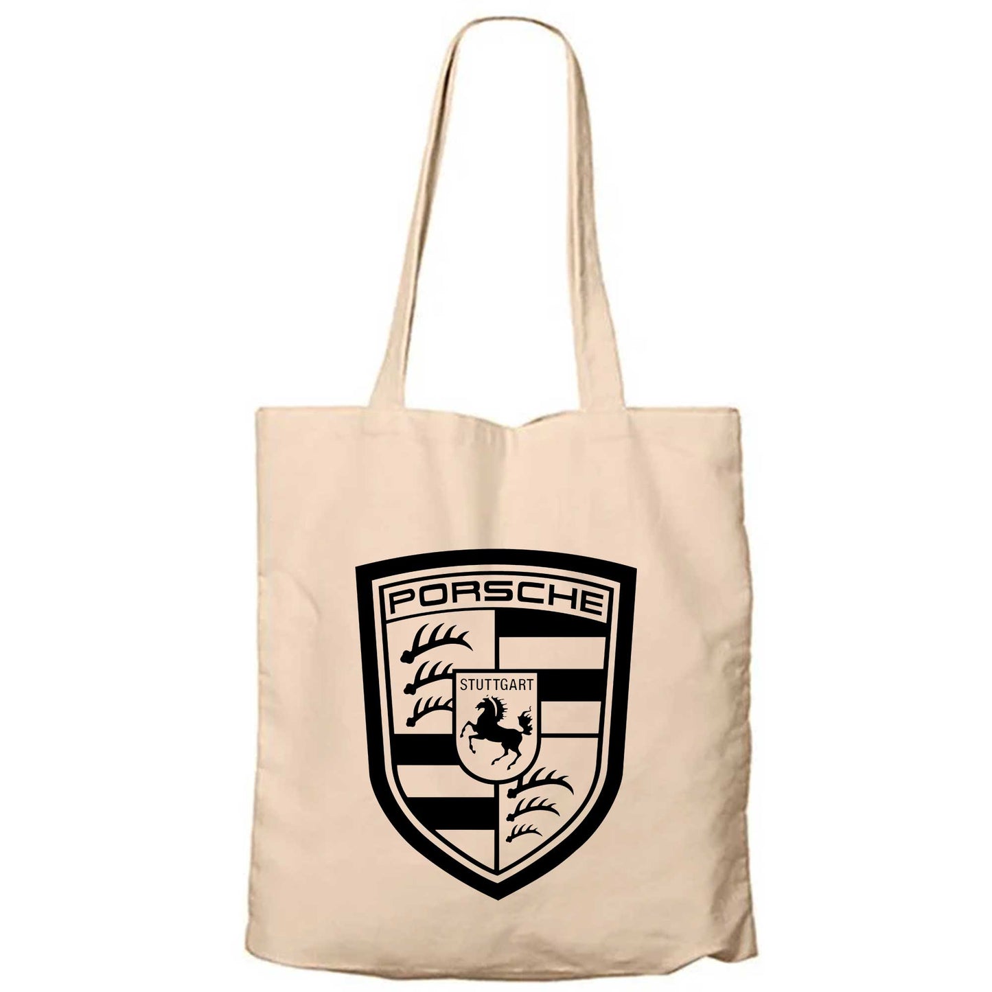 Porsche Logo Black Krem Fermuarlı Bez Çanta Gabardin