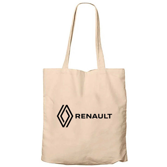 Renault Text Logo Krem Fermuarlı Bez Çanta Gabardin