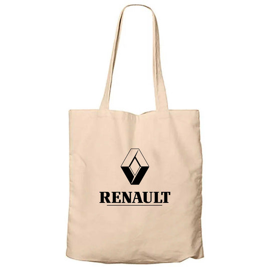 Renault Classıc Logo Krem Fermuarlı Bez Çanta Gabardin