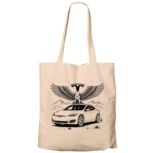Tesla And Eagle Krem Fermuarlı Bez Çanta Gabardin