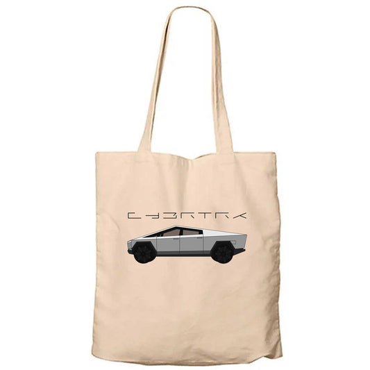 Tesla Cybertruck Krem Fermuarlı Bez Çanta Gabardin