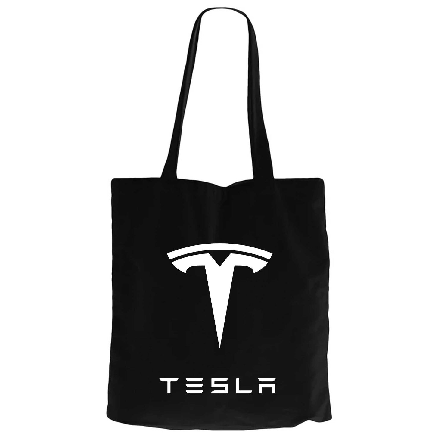 Tesla Logo Text Siyah Fermuarlı Bez Çanta Gabardin