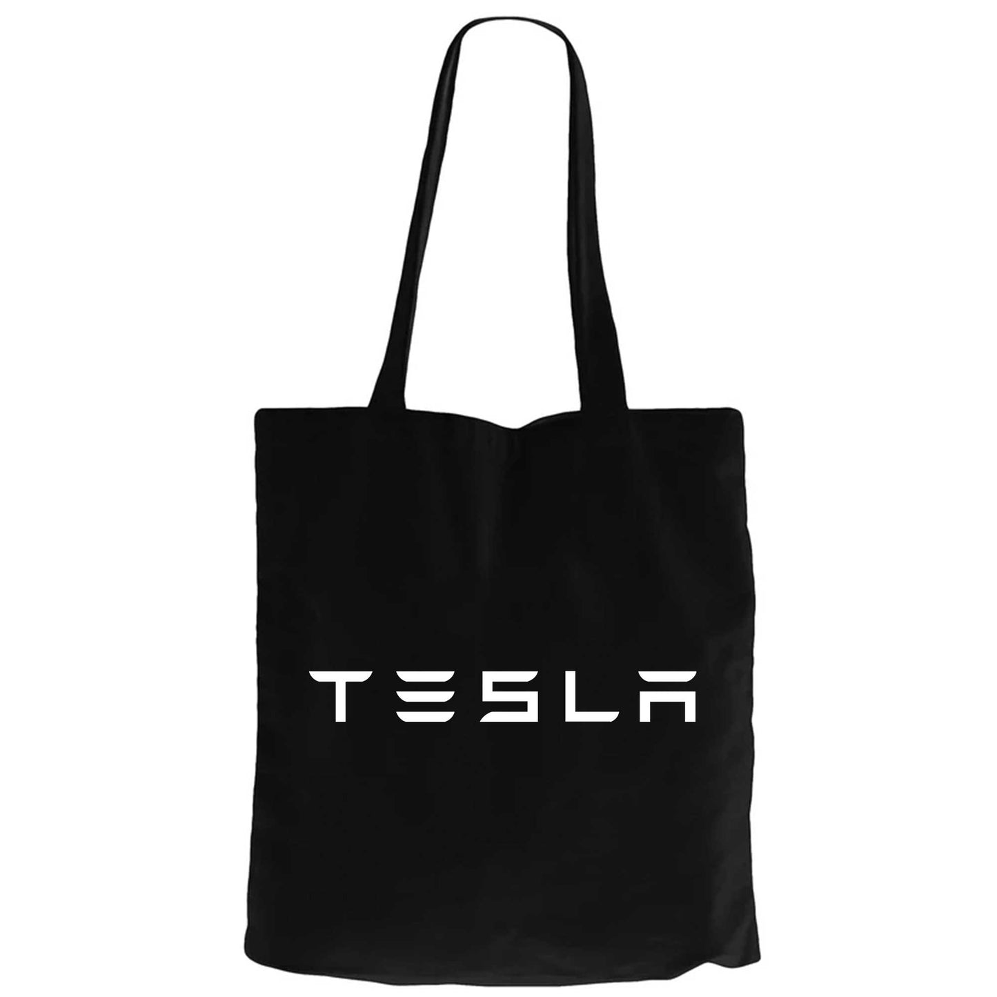 Tesla Text Siyah Fermuarlı Bez Çanta Gabardin