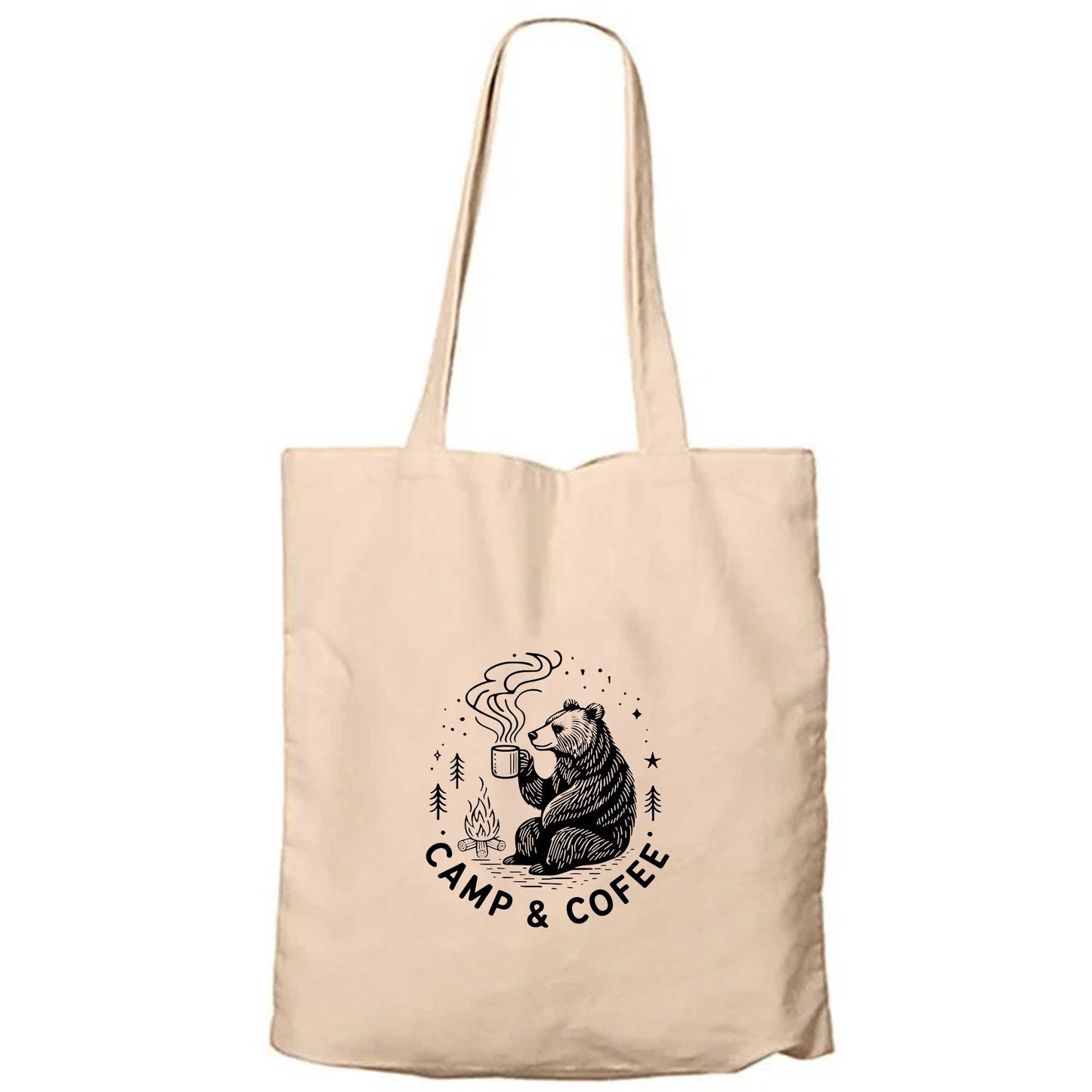 Camp Coffe Bear Krem Fermuarlı Bez Çanta Gabardin