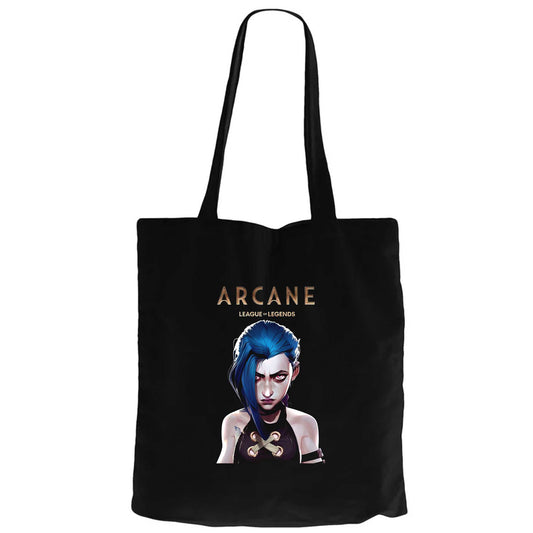 Arcane Lol Siyah Fermuarlı Bez Çanta Gabardin