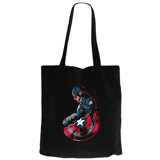 Kaptan America Siyah Fermuarlı Bez Çanta Gabardin