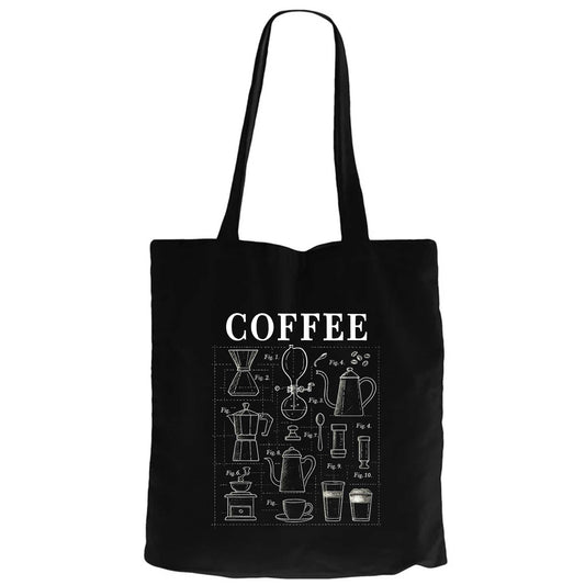 Coffee Siyah Fermuarlı Bez Çanta Gabardin