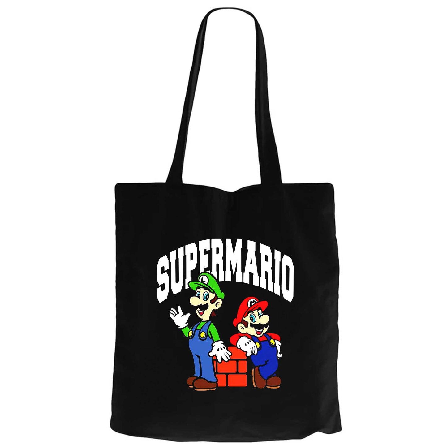 Super Mario Siyah Fermuarlı Bez Çanta Gabardin
