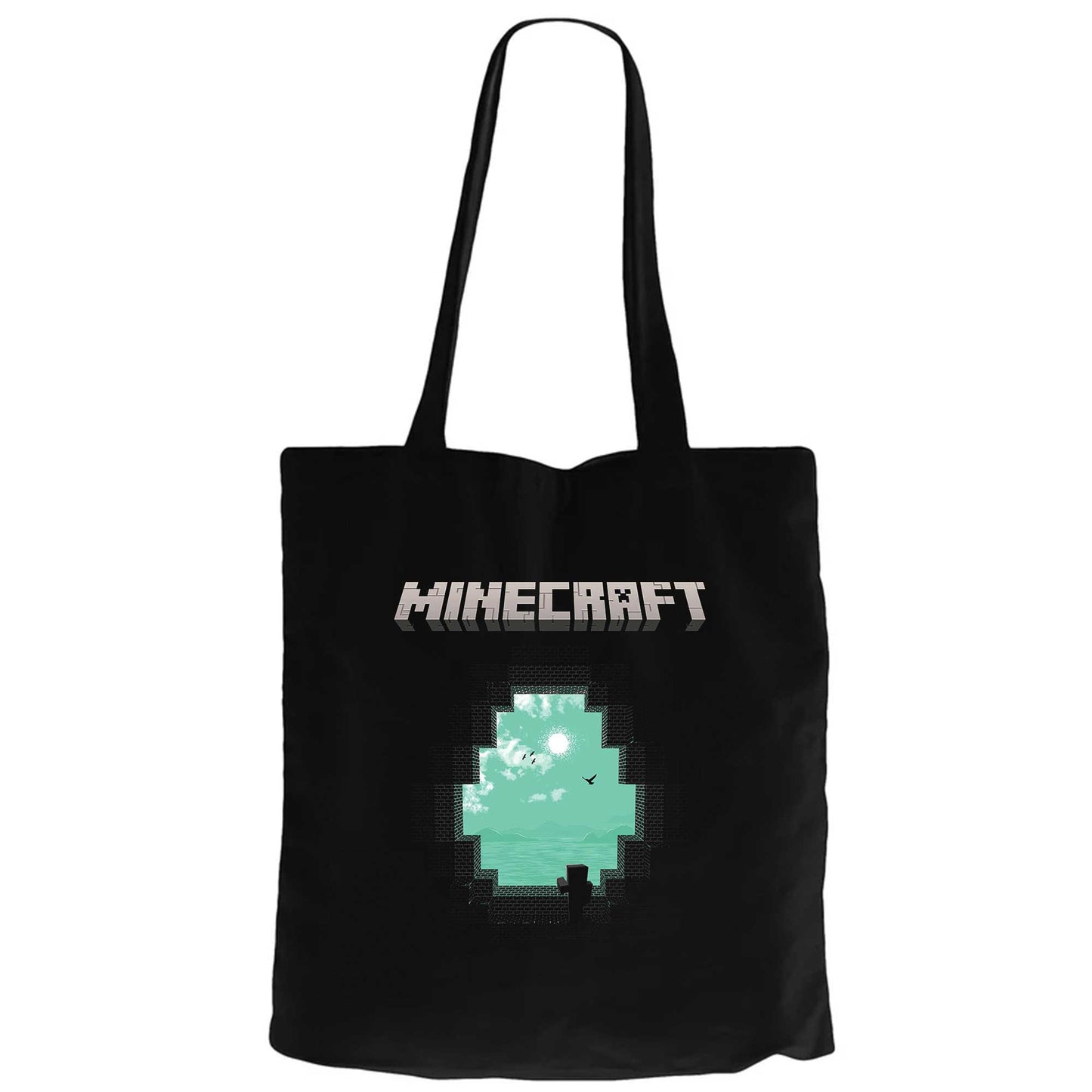 Minecraft Diamond Cave Siyah Fermuarlı Bez Çanta Gabardin