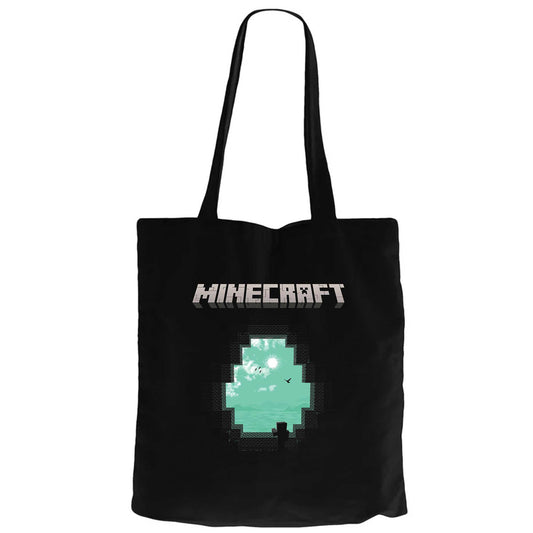 Minecraft Diamond Cave Siyah Fermuarlı Bez Çanta Gabardin