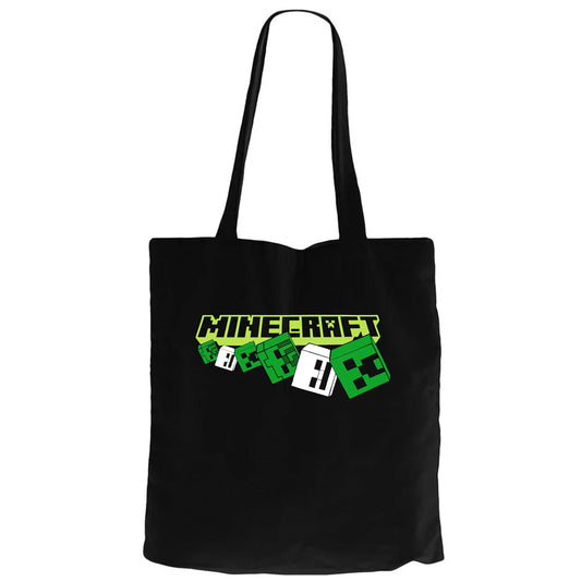 Minecraft Skeleton And Creeper Siyah Fermuarlı Bez Çanta Gabardin