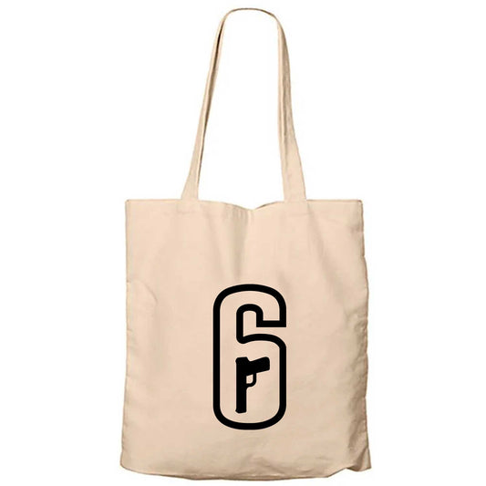 Rainbow Six Amblem Krem Fermuarlı Bez Çanta Gabardin