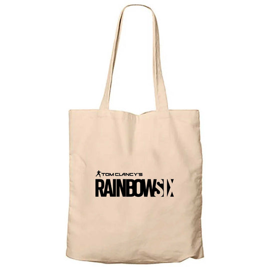Rainbow Six Logo Krem Fermuarlı Bez Çanta Gabardin