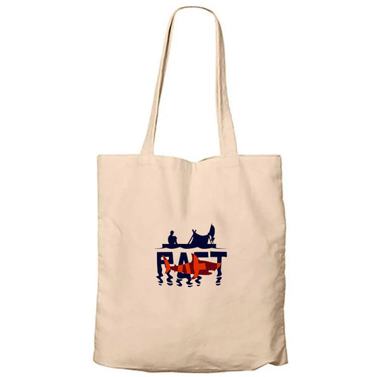 Raft Logo Shark Krem Fermuarlı Bez Çanta Gabardin