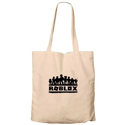 Roblox Text Krem Fermuarlı Bez Çanta Gabardin