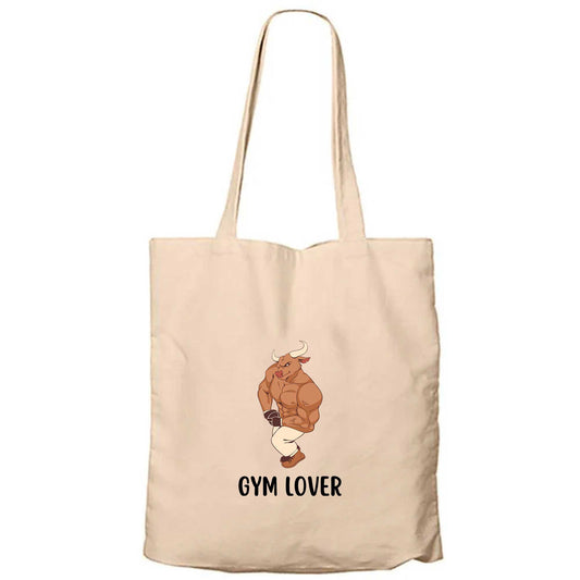 Gym Love Boğa Krem Fermuarlı Bez Çanta Gabardin