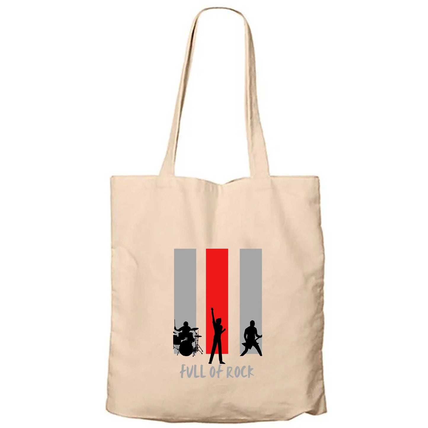 Full Of RockKrem Fermuarlı Bez Çanta Gabardin